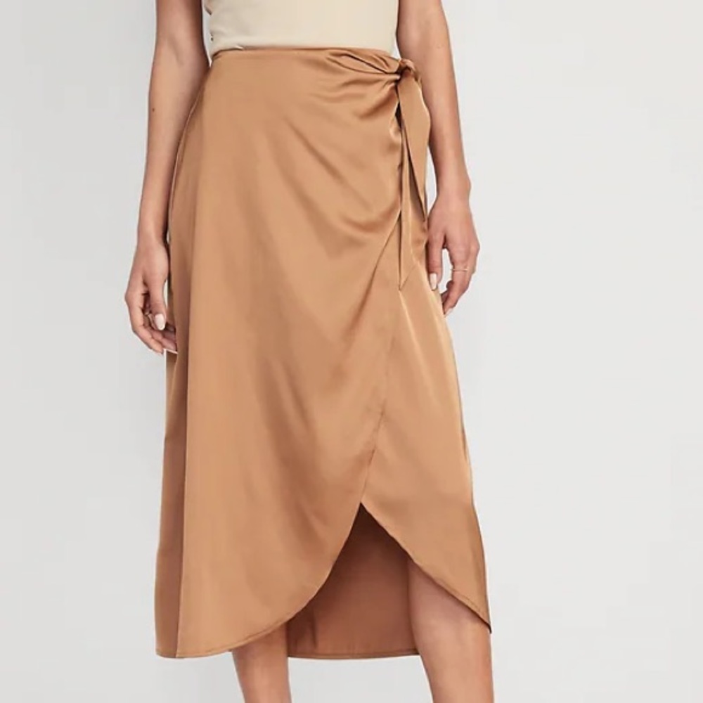 Satin Midi A-Line Wrap Skirt